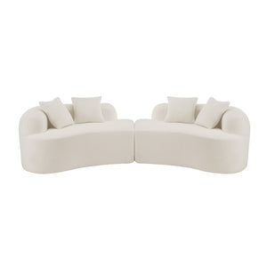English Elm Curved Four-Seater Teddy Velvet Sofa with Full-Compression Sponge and Spring Support, No-Assembly, Compact White W3612S00001