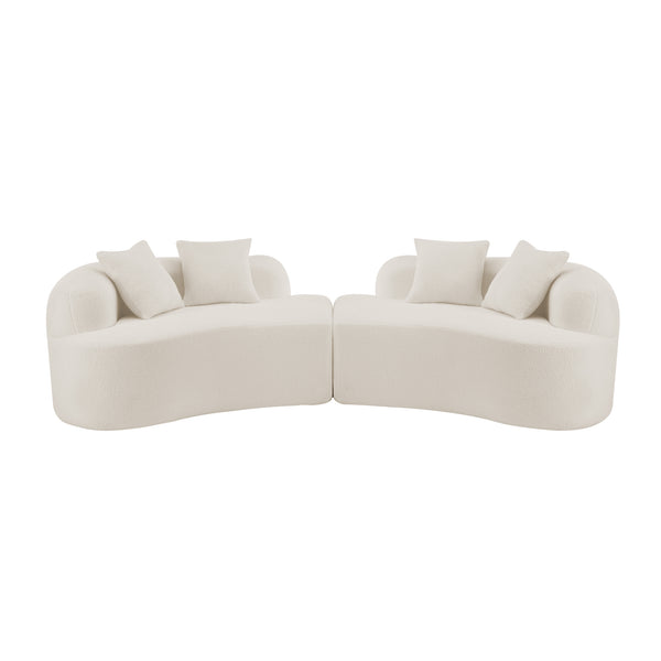 English Elm Curved Four-Seater Teddy Velvet Sofa with Full-Compression Sponge and Spring Support, No-Assembly, Compact White W3612S00001