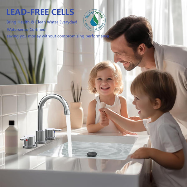 English Elm Widespread 2-Handle Bathroom Faucet 8" Centerset High-Arch Gooseneck 360° Swivel Water-Saving Chrome T3177P351677