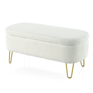 Christopher Knight Home® - Noble House - - Oval Storage Bench For Living Room Bedroom End Of Bed, Upholstered Storage Ottoman Entryway Bench With Metal Legs,Cream