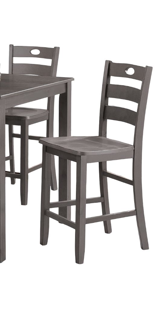 English Elm Gray 5pc Counter Height Dining Set - Square 36" Table & 4 Slat-Back Chairs, Transitional Style Durable Finish B2741P381493