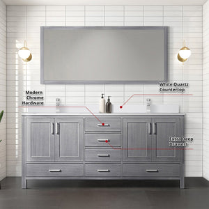 English Elm Distressed Grey Double Bath Vanity 72" W x 22" D with White Quartz Top, Chrome Faucet & Large Mirror B2731S01003