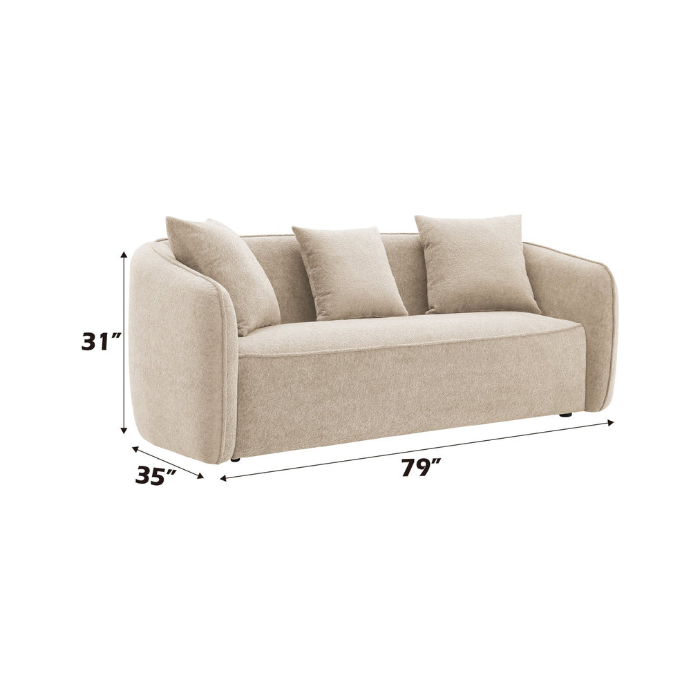 English Elm Keith Beige Chenille Sofa with Plush Toss Pillows, Durable Pine Frame, Foam Cushions, KD Design B2726P252313
