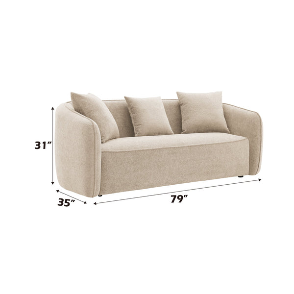 English Elm Keith Beige Chenille Sofa with Plush Toss Pillows, Durable Pine Frame, Foam Cushions, KD Design B2726P252313