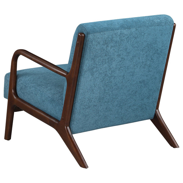 English Elm 1pc Mid-century Modern Accent Armchair with Curved Wood Frame, Soft Upholstery, Splayed Legs for Cozy Spaces Blue,Cappuccino 32 L x 31 W x 18.25 H B011P308536