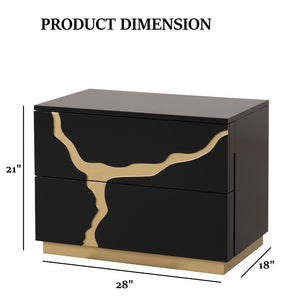 English Elm Contemporary Black Gold Nightstand Dovetail Drawers Felt Lined Solid Wood Bedroom B2741P435902