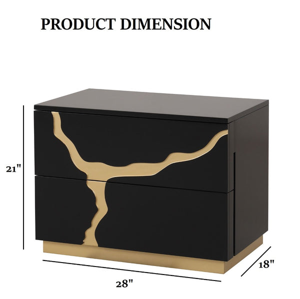 English Elm Contemporary Black Gold Nightstand Dovetail Drawers Felt Lined Solid Wood Bedroom B2741P435902