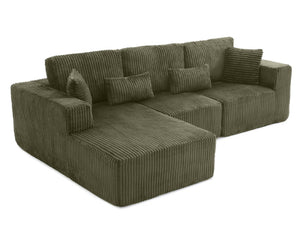 English Elm 107.5 Inch Modular L-shaped Sectional Corduroy Cloud Sofa Deep Seat Sleeper W2564S00121