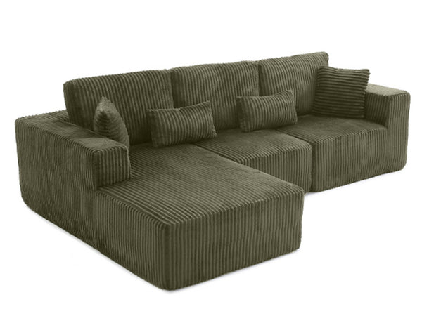 English Elm 107.5 Inch Modular L-shaped Sectional Corduroy Cloud Sofa Deep Seat Sleeper W2564S00121