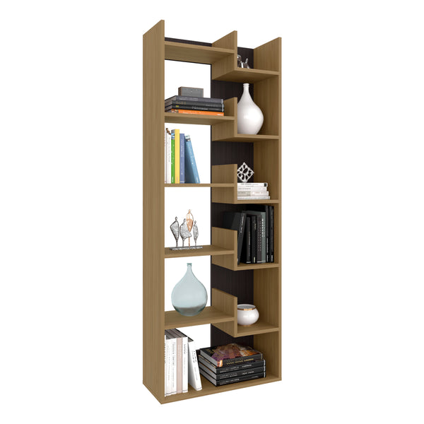 English Elm Bookcase, 11-Shelf Engineered Wood Organizer with Modern Oak & Wenge Finish, Durable, Eco-Friendly Storage Solution Natural Wood 68.5 L x 14.96 W x 5.51 H B097P296823