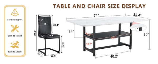English Elm Table And Chair Set - Modern White Grain Spliced Dining Table With 8 Black Pu Chairs & Storage Function W1151S04275-GIGA