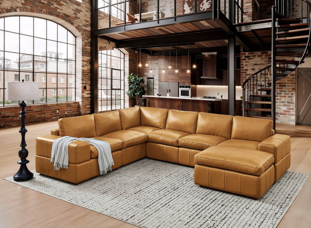 English Elm Large Square Arm Leather Match Modular Sectional for Spacious Living Rooms Ginger B2748S00131