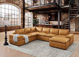 English Elm Large Square Arm Leather Match Modular Sectional for Spacious Living Rooms Ginger B2748S00131