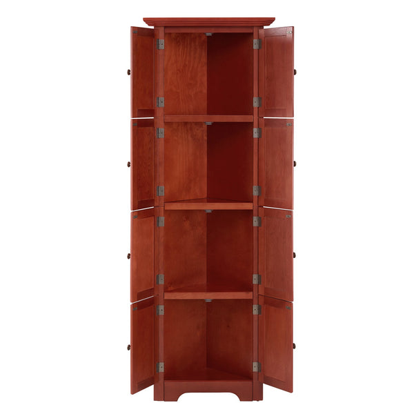 English Elm 4-Tier Corner 8-Door Cabinet with 4 Shelves — Space-Saving Farmhouse Storage for Kitchen Living Room Office Cherry W2275P269082