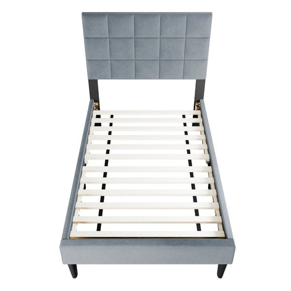 English Elm Twin Bed - Stylish Upholstered Design With Adjustable Headboard, Biscuit Tufting & Easy Assembly Options B089P240518-GIGA