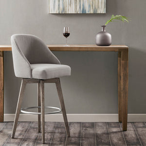 JLA Home Madison Park - Bar Stool Madison Park Pearce Swivel Counter Stool with Upholstered Barrel Seat, Reclaimed Gray Finish MP104-1052