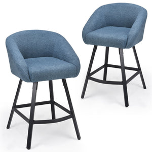 English Elm Bar Upholstered Counter Stool Set of 2 with Back and Armrests, Velvet Seat, 27" Comfort Height, Durable Blue T3623P407968