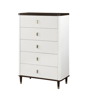 English Elm Carena E.King 5-Piece Bedroom Set in Brown/Gray/White – Upholstered Bed, Dresser, Chest, Mirror, Nightstand B2726S00445