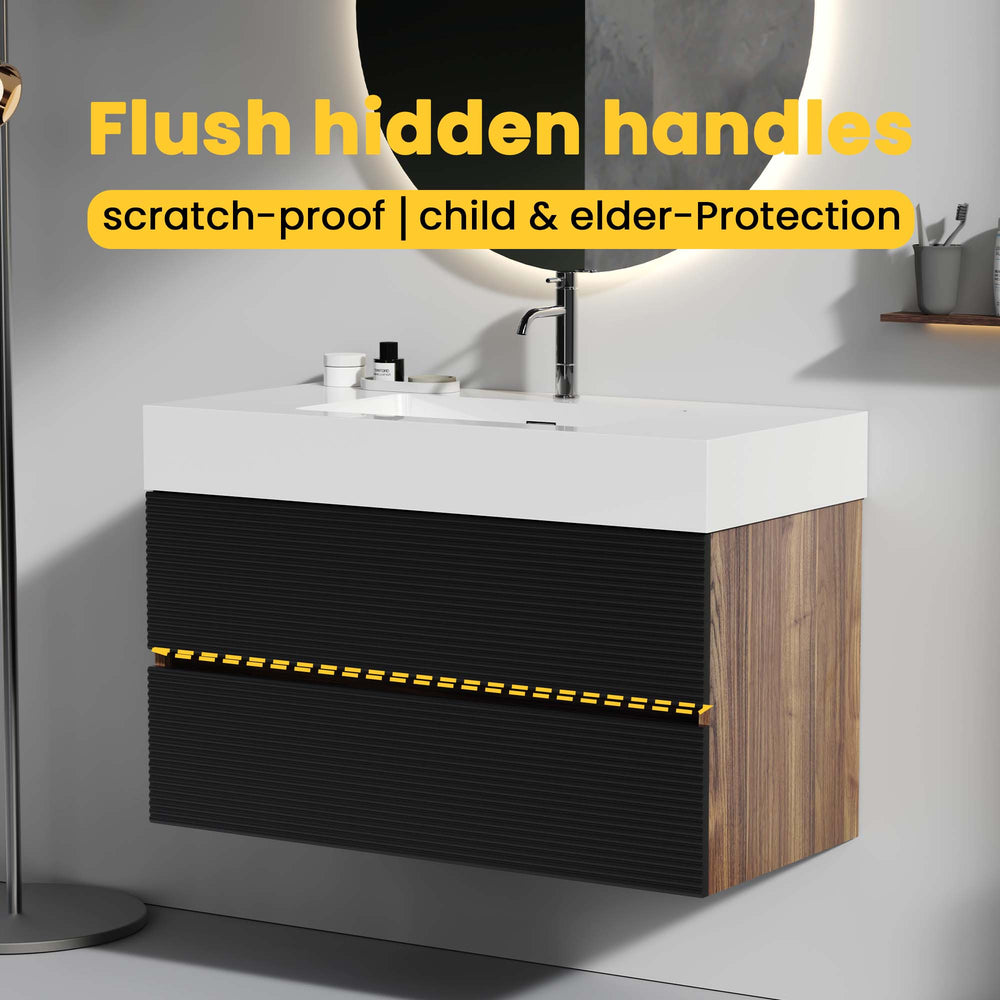 English Elm Grace 36" Walnut Floating Bathroom Vanity With Glossy White Sink, Soft-Closing Drawers & Modern Design W1865S00086