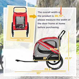 English Elm Aosom Convertible Pet Bike Trailer Stroller with Oxford Fabric and Safety Reflectors W2225P217623