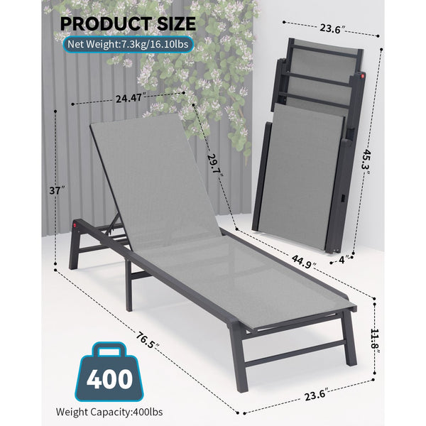 English Elm Assemble-free Outdoor Aluminum Chaise Loungers Stackable Textilene Poolside Set of 2 Gray W5756P485212
