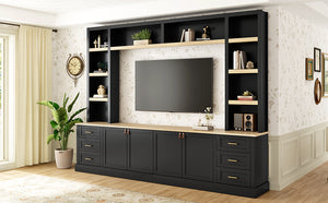 English Elm 102.3"w Farmhouse Wall Unit Four Piece Entertainment Center with Storage for Living Room N721S000051B-2