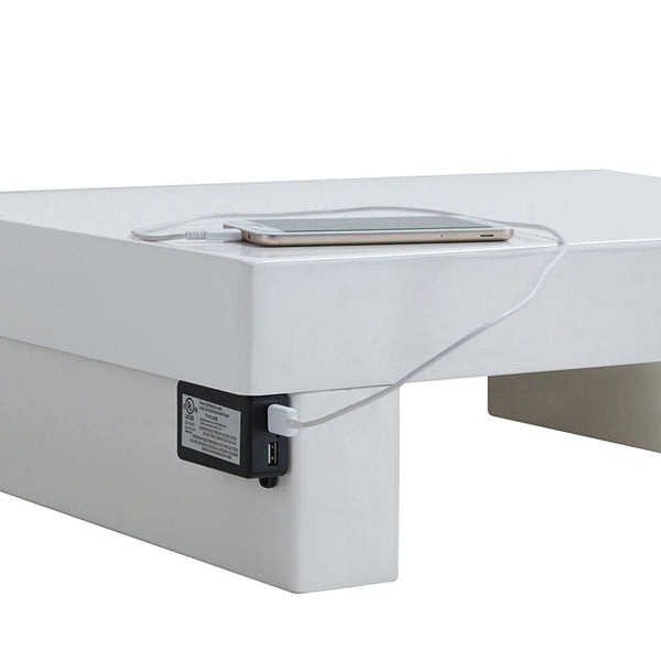 English Elm Wooden Compact Nightstand with High Gloss White Finish, Space-Saving Design and Built-In USB Charger B016P251504