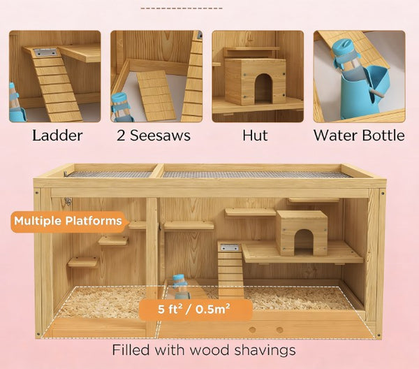 English Elm Pet Rabbit Hutch Two Story Solid Fir Wood Waterproof Outdoor Indoor Small Animal Home T3971P432038
