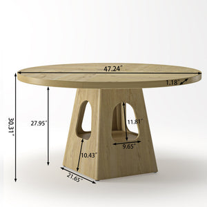 English Elm Round Farmhouse Dining Table 47 Inch Wooden Top with Lower Storage Shelf Seats Six Natural W757P367148