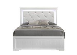English Elm Blaze Modern 5-Piece Twin Bedroom Set With Led Headboard, Elegant Upholstered Design In White B009S02034