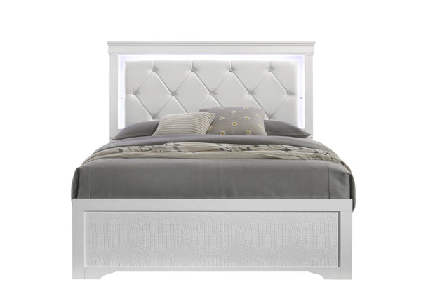 English Elm Blaze Modern 5-Piece Twin Bedroom Set With Led Headboard, Elegant Upholstered Design In White B009S02034