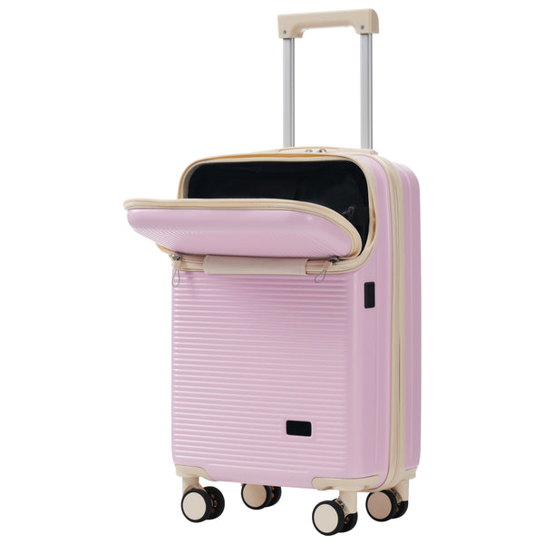 English Elm Luggage 5 Piece Hardside Abs Set with Front Access Carry on and Tsa Spinner Wheels Light Pink N732P391579U