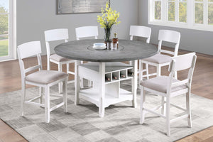 English Elm Classic 7Pc Counter Height Dining Set With Lazy Susan, Antique White & Gray, Smart Storage Solution B011S01879