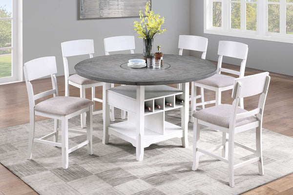 English Elm Classic 7Pc Counter Height Dining Set With Lazy Susan, Antique White & Gray, Smart Storage Solution B011S01879