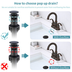 English Elm Oil Rubbed 2-Handle Crescent Moon Bathroom Faucet 4" Centerset with 360° Swivel, Pop-Up Drain & Hoses T3177P277488