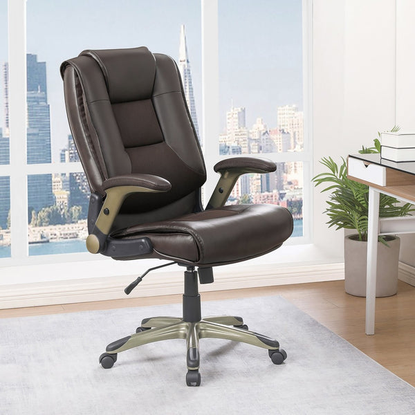 OSP Home Furnishings Exec Bonded Leather Office Chair with Lumbar Support and Ergonomic Padded Seating Espresso ECH52601-EC1