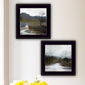 English Elm "winter Landscape" Framed 2-panel Print Artisan Crafted Black Wood Wall Art B06788433