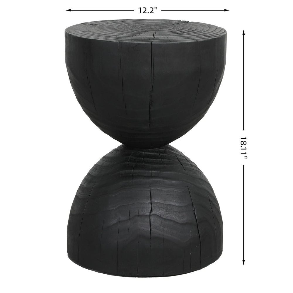 English Elm Solid Mango Wood Round Accent Table Hand Burned Finish Sculptural Plant Stand Nightstand W347P430127