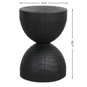English Elm Solid Mango Wood Round Accent Table Hand Burned Finish Sculptural Plant Stand Nightstand W347P430127