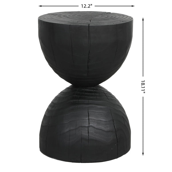 English Elm Solid Mango Wood Round Accent Table Hand Burned Finish Sculptural Plant Stand Nightstand W347P430127