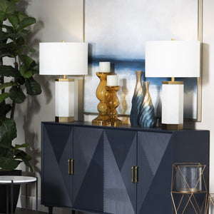 Crestview Collection 30.5"H Morrison Table Lamp - Modern Elegance With Faux Alabaster, Brass Finish, 3-way Socket & Night Light   Cvamb0069a