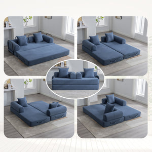 English Elm UNITED modular foldable sofa with metal frame, corduroy upholstery, side pocket & quick assembly convenience Navy W1568P375644