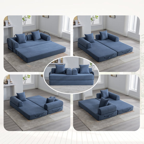 English Elm UNITED modular foldable sofa with metal frame, corduroy upholstery, side pocket & quick assembly convenience Navy W1568P375644