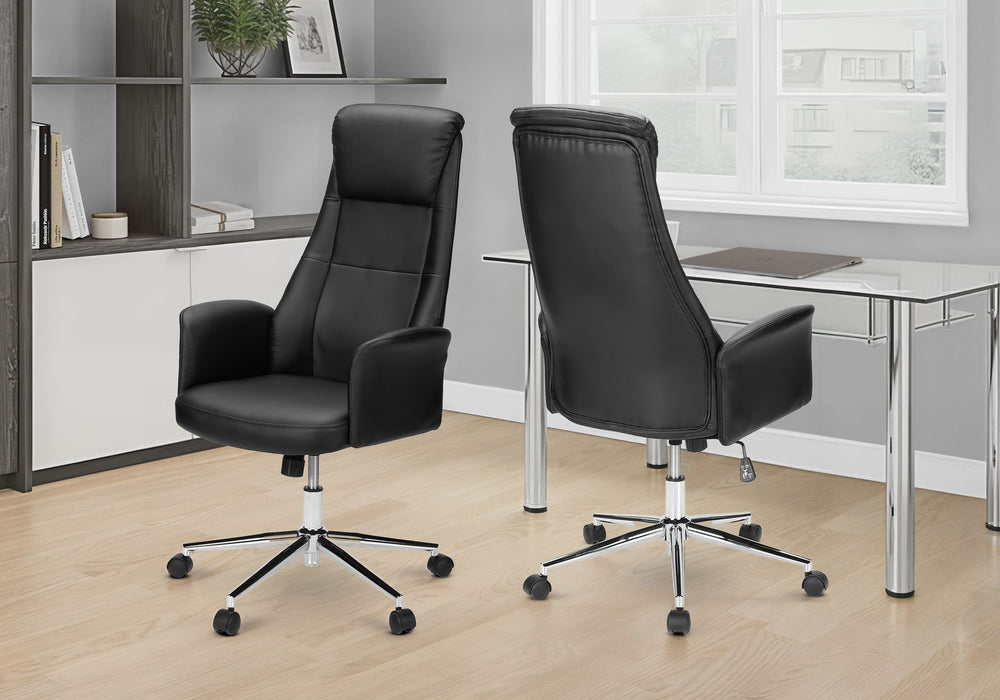 English Elm Office Ergonomic High-back Swivel Chair with Chrome Base and Faux Leather Cushioned Seat B2710P461889