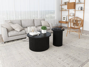 English Elm Coffee Table Set Of 2 - Modern Round Nesting Side Tables For Stylish Living Room & Small Spaces W688P248110