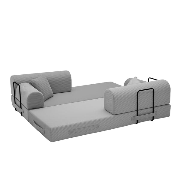 English Elm Convertible Corduroy Floor Sofa Folds Flat as Sleeper Daybed for Studio Living Light Grey W5532P438816