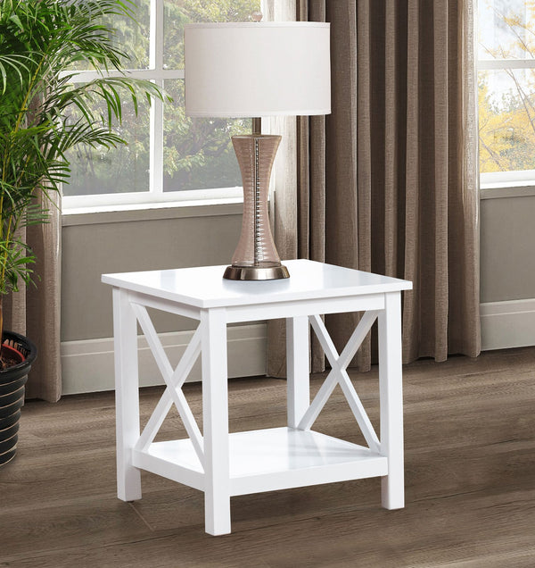 English Elm Square Pine Wood End Table with Open Shelf White Farmhouse Style for Living Rooms B016P473413