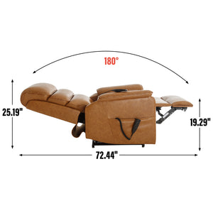 English Elm Dual Motor Power Lift Recliner with Massage Heat and 180 Degree Brown Lounge Chair Yellow Brown W1803S00061