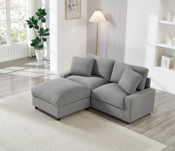 English Elm 72.05" L-shaped Sectional Sofa Cloud Cushion Polyester with Storage Ottoman Small Space Grey W1669S00048