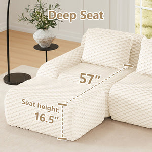 English Elm 114" Modular L-shaped Sectional Flannelette Sofa with Ottoman for Spacious Living Rooms Cream W714S01519